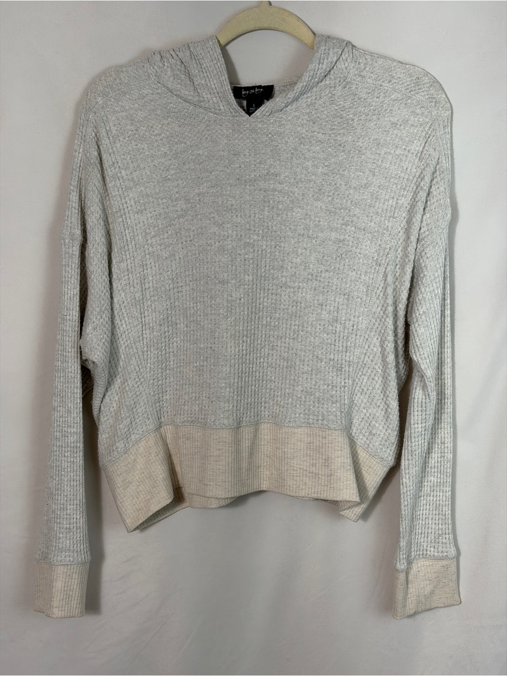 by & by Light Gray Hooded Pullover with Cream Trim
